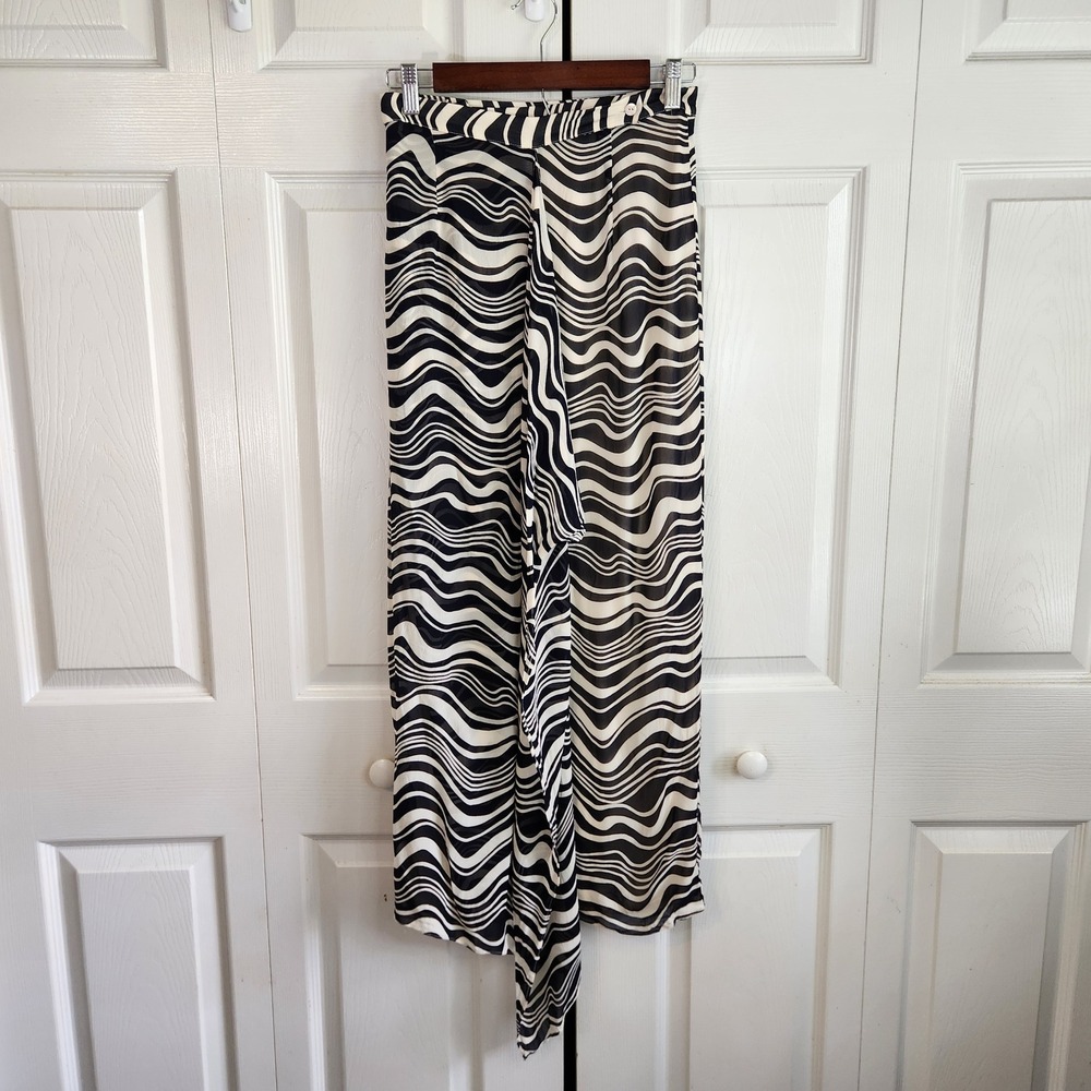 Georgiou Studio Vintage Wavy Zebra Print Draped Maxi Skirt Black White Size 6‎